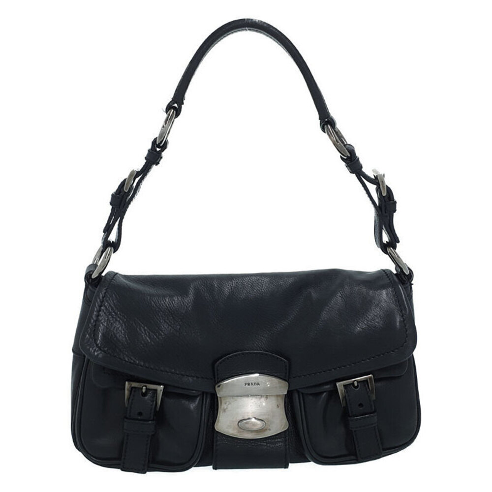 Prada double pocket Calfskin Leather shoulder bag Black